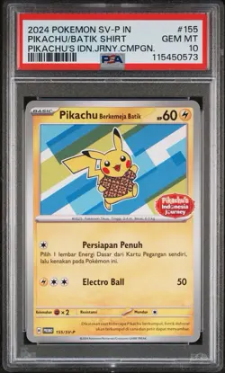 PSA 10 Pikachu Berkemeja Batik 155/SV-P Indonesia Journey Promo Pokemon Card B - Image 1