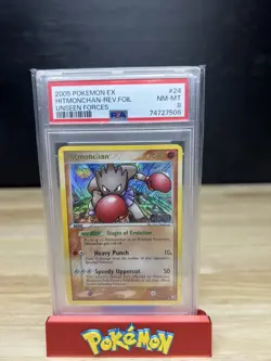 2005 POKEMON EX UNSEEN FORCES 24 HITMONCHAN-REVERSE FOIL PSA 8 - Image 1