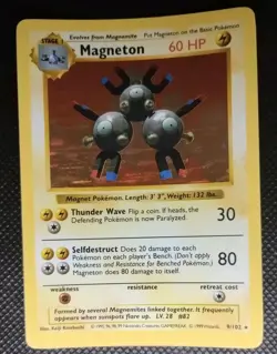 Magneton Shadowless 9/102 Holo Rare WOTC Pokemon Card Base Set - Lightly Played - Image 1
