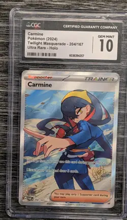Carmine 204/167 Sv06: Twilight Masquerade Holo CGC Gem Mint 10 Graded Pokemon - Image 1