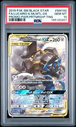 2019 POKEMON SM BLACK STAR PROMO #SM192 FA LUCARIO & MELMETAL GX PSA 10 A495 - Image 1