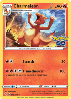 Charmeleon 009/078 Uncommon Pokemon GO Pokemon Reverse Holo NM/M - Image 1