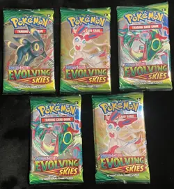 Pokemon Evolving Skies Booster Pack Art Set - Factory Sealed Lot of 5 Packs - Image 1