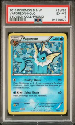 2013 POKEMON BLACK & WHITE PROMO SYLVEON COLLECTION #BW89 VAPOREON-HOLO PSA 6 - Image 1