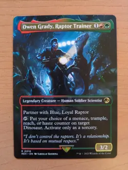 MTG Owen Grady, Raptor Trainer Borderless #16 REX Jurassic World Collection - Image 1