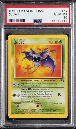1999 POKEMON FOSSIL #57 ZUBAT PSA 10 - Image 1