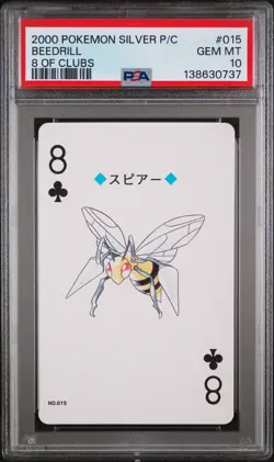 2000 POKEMON SILVER VERSION PLAYING CARDS 8 OF CLUBS #015 BEEDRILL PSA 10 - Image 1