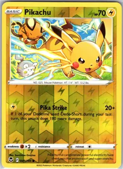 Pikachu 049/195 Common Reverse Holo Card SWSH12: Silver Tempest Pokemon TCG NM - Image 1