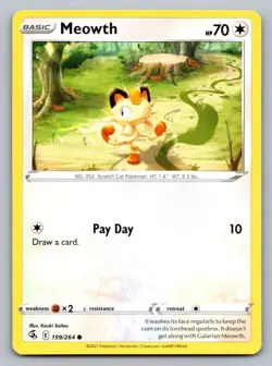 Pokemon TCG SWSH08: Fusion Strike Meowth 199/264 - Image 1