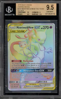 Pokemon Mewtwo & Mew GX Unified Minds Secret Rare #242 BGS 9.5 - Image 1