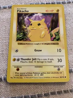 Pikachu Yellow Cheeks 58/102 Pokemon TCG Shadowless Base Set Card - Image 1