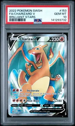 2022 POKEMON SWORD & SHIELD BRILLIANT STARS #153 FULL ART/CHARIZARD V PSA 10 - Image 1