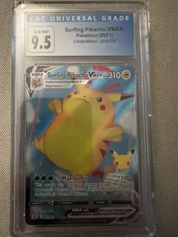 Pokemon TCG Surfing Pikachu VMAX Celebrations 009/025 Holo Ultra Rare 9.5 CGC - Image 1