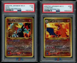 SWIRL PSA 1 Sequential Set Charizard Entei Japanese Neo Reverse Foil Pokemon PR - Image 1