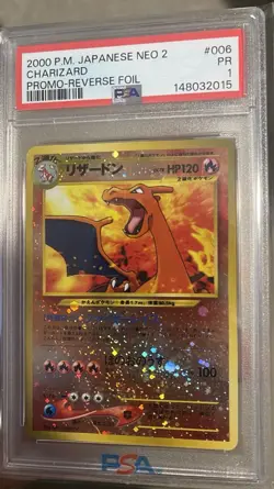 SWIRL PSA 1 Sequential Set Charizard Entei Japanese Neo Reverse Foil Pokemon PR - Image 3