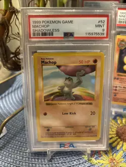1999 Pokemon MACHOP Base Set Shadowless Common #52 PSA 9 MINT - Image 1