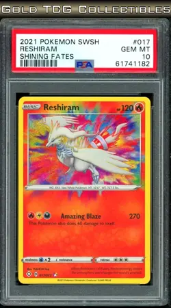 PSA 10 ⭐ Pokemon Reshiram 017 Amazing Rare Shining Fates Full Art Graded Card - Image 1