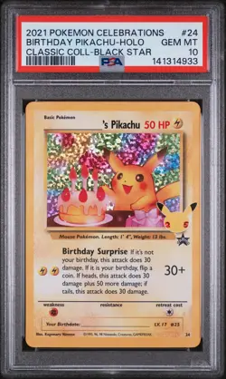2021 POKEMON CELEBRATIONS CLASSIC COLLECTION #24 BIRTHDAY PIKACHU-HOLO PSA 10 - Image 1