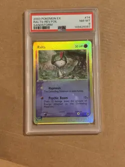 PSA 8 MINT Ralts 74/100 Reverse Holo Pokemon EX Sandstorm - Image 1