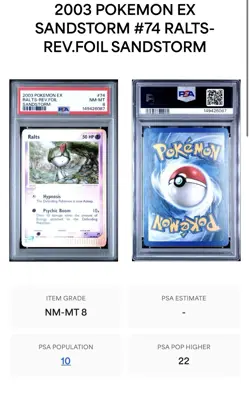 PSA 8 MINT Ralts 74/100 Reverse Holo Pokemon EX Sandstorm - Image 2