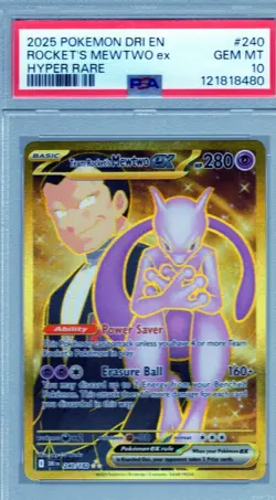 PSA 10 Team Rocket's Mewtwo ex Hyper Rare 240/182 Destined Rivals Pokemon - Image 1