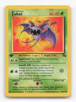 Pokemon TCG - Zubat 57/62 Lightly Played Common Fossil 1st Edition - Image 1