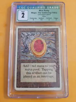 MTG Mox Ruby - Unlimited - Magic CGC 2.0 Played, Signed by Richard Garflield - Image 1