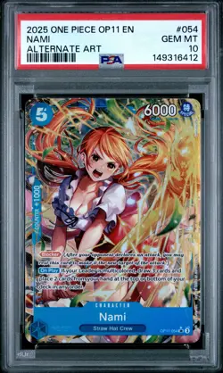 2025 ONE PIECE OP11-A FIST OF DIVINE SPEED ALTERNATE ART #054 NAMI PSA 10 - Image 1