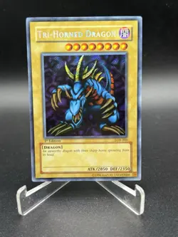 Yugioh Tri-Horned Dragon LOB-000 Secret Rare 1st Edition VLP Glossy NM - Image 1
