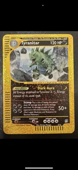 2002 Pokemon TYRANITAR Expedition REVERSE HOLO Foil Jumbo BOX TOPPER Card 3/12 - Image 1