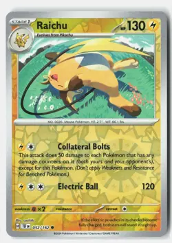 Raichu 052/162 Common Temporal Forces Pokemon Reverse Holo Near Mint - Image 1