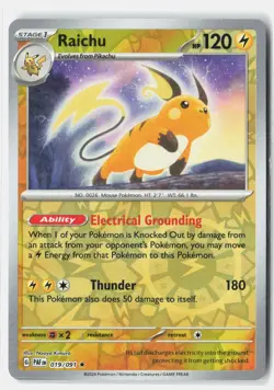Raichu 019/091 Rare Paldean Fates Pokemon Holo Near Mint Naoyo Kimura - Image 1