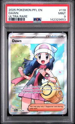 2025 Pokemon Pfl En-Phantasmal Flames #118 Dawn Ultra Rare PSA 9 - Image 1