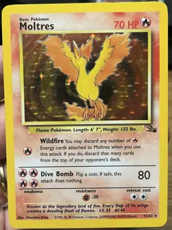 Moltres 12/62 Fossil Holo Rare Unlimited 70 HP 80 Attack 1999 Pokemon TCG - Image 1