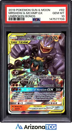 Pokemon 2019 Marshadow & Machamp-GX 82/214 Unbroken Bonds GEM MINT PSA 10 - Image 1