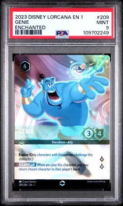 2023 Disney Lorcana PSA 9 Genie On the Job ERROR DOUBLE SWORD Enchanted EN 1 TFC - Image 1