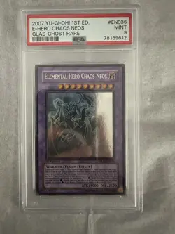 PSA 9 Mint - Elemental Hero Chaos Neos GLAS-EN036 1st Edition Ghost Rare YuGiOh - Image 1