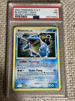 Pokemon Blastoise Holo Bleed Card #2 Secret Wonders PSA 7 2007 Multiple Swirls! - Image 1