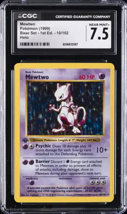 1999 POKEMON BASE SET - 1ST EDITION HOLO #10/102 MEWTWO CGC 7.5 - Image 1