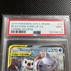 2019 POKEMON BLASTOISE & PIPLUP GX SUN & MOON COSMIC ECLIPSE 38/236 PSA 9 MINT - Image 3