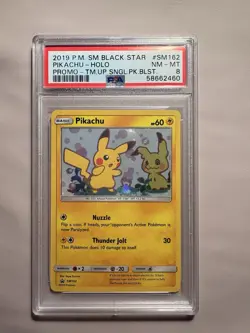 Pokemon Pikachu SM162 SM Black Star Promo Holo PSA 8 Pokemon TCG 2019 6+ - Image 1
