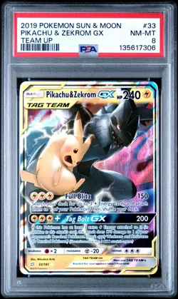 Pokemon Pikachu & Zekrom GX TAG TEAM Ultra Rare Holo Team Up 33/181 PSA 8 2019 - Image 1