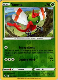 Yanma Reverse Holo Common Crown Zenith 008/159 NM - Pokemon TCG - Image 1