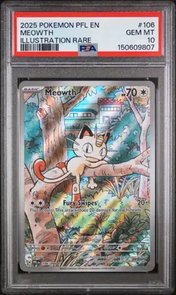 Pokemon 2025 Meowth 106/094 Illustration Rare Phantasmal Flames GEM MINT PSA 10 - Image 1
