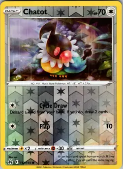 Chatot Reverse Holo Common Crown Zenith 112/159 NM - Pokemon TCG - Image 1
