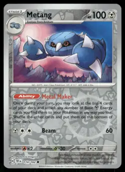 Metang 114/162 Common Temporal Forces Pokemon Reverse Holo Near Mint - Image 1
