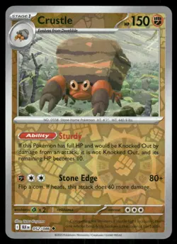 Crustle 052/086 Uncommon Black Bolt Pokemon Reverse Holo Near Mint - Image 1