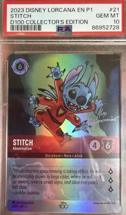 Disney Lorcana en P1 Stitch D100 Collector's Edition 2023 PSA 10 Gem Mint - Image 1