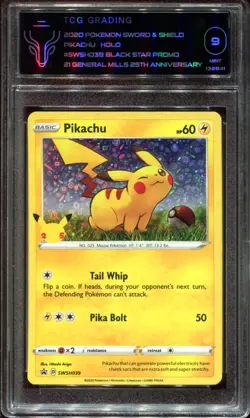 Pikachu SWSH039 TCG 9 Sequin Holo General Mills Black Star Promo Pokemon Card - Image 1