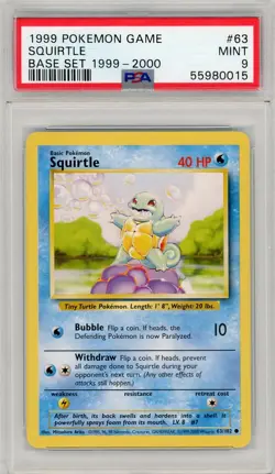1999 POKEMON BASE SET UNLIMITED #63 SQUIRTLE PSA 9 - Image 1
